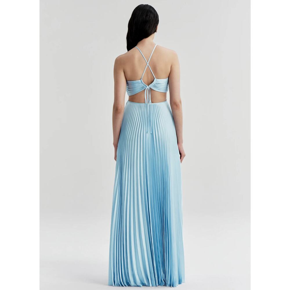 ALC Moira Satin Pleated Maxi Dress Delphinium Blue - Picture 5 of 11